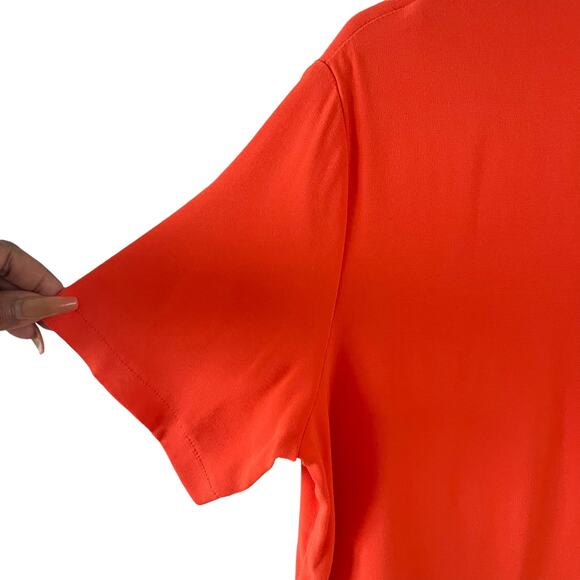 Alexis Sarah Blouse Womens Large Orange Short Sleeve Gold Metal V-Neck Cut-Out - Picture 3 of 7